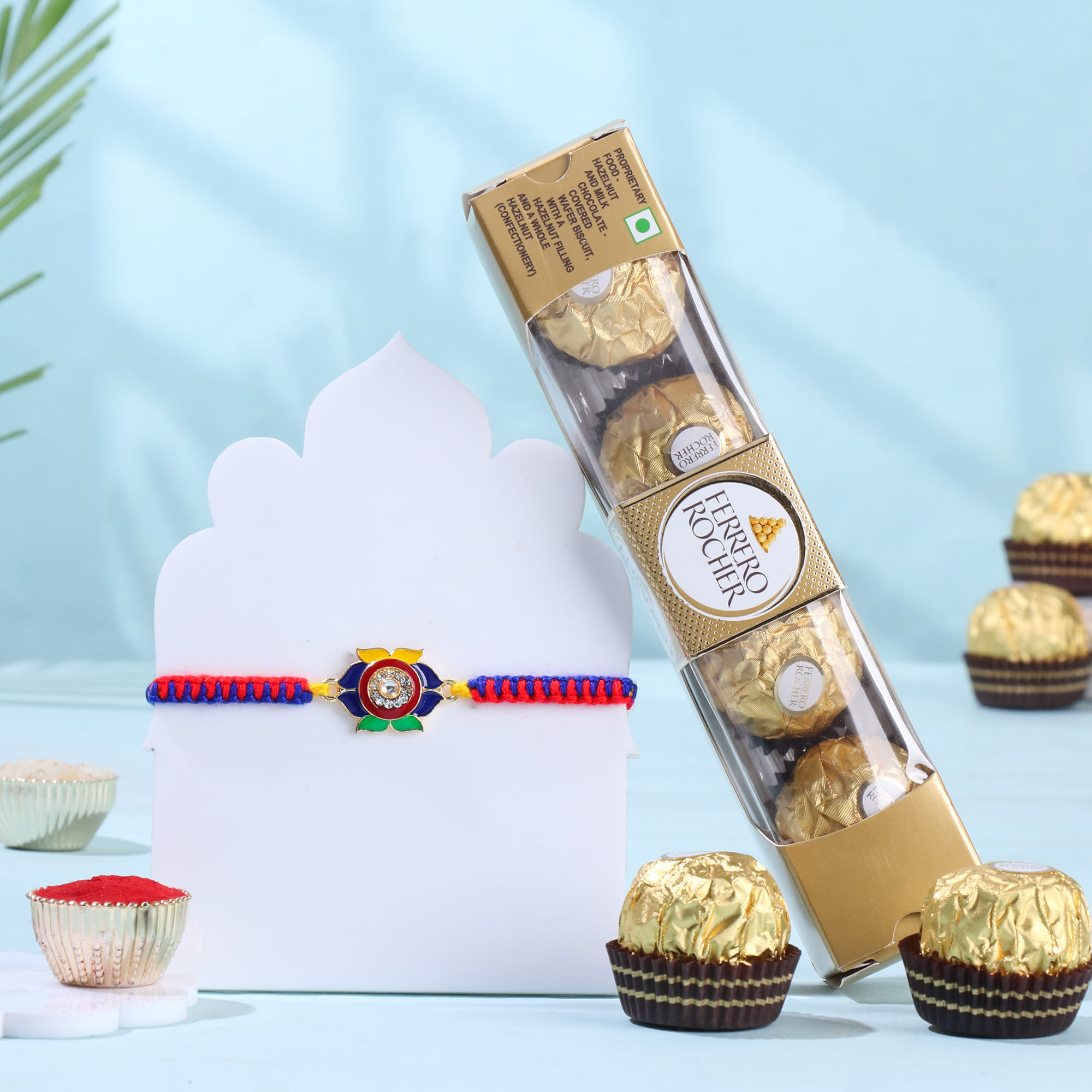 Multicoloured Floral Rakhi With Ferrero Rocher