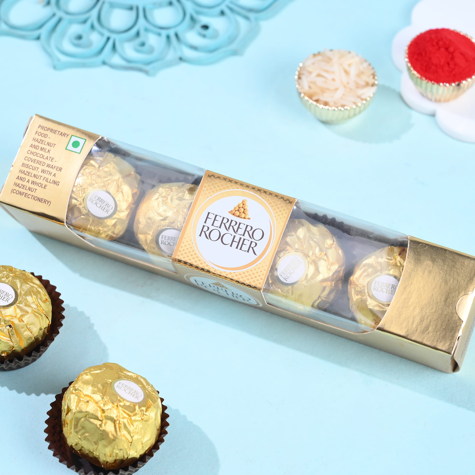 Multicoloured Floral Rakhi With Ferrero Rocher