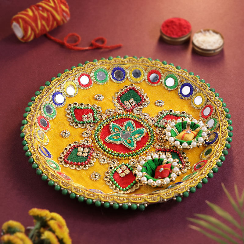 Multicoloured Thread Work Puja Thali