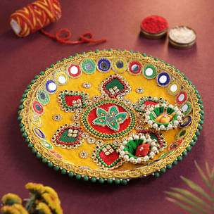 Multicoloured Thread Work Puja Thali