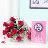 Bunch of Red Roses and Card Combo for Mom