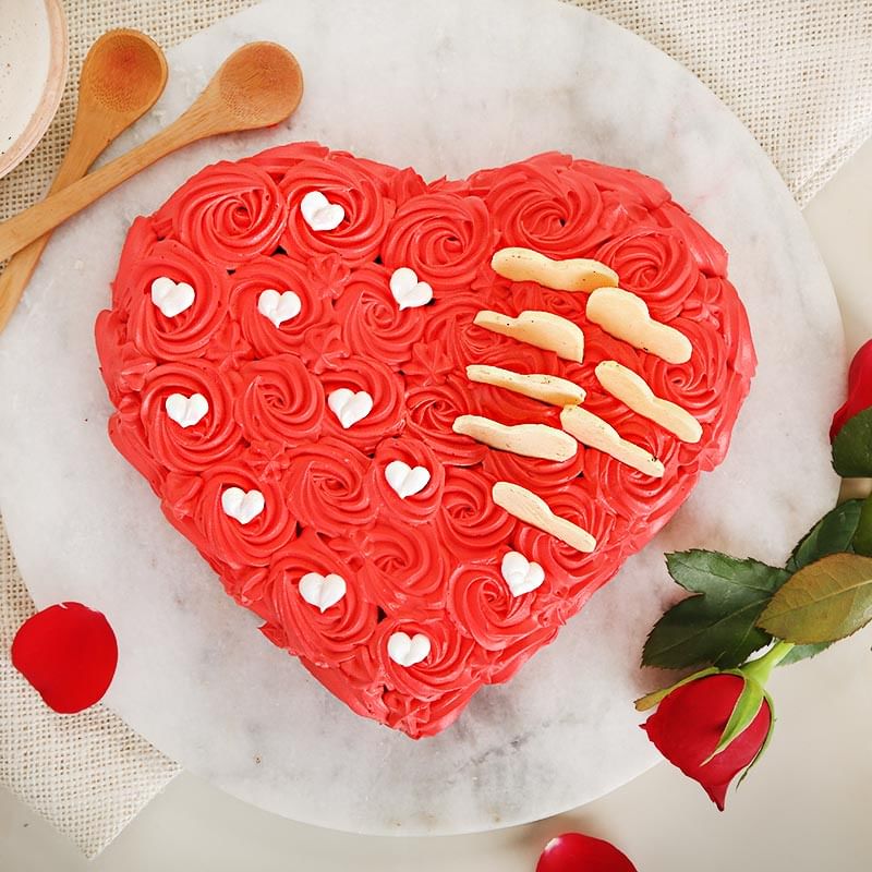 Top View Tasty Mushy Red Velvet Cake Online