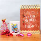 Rakhi and Card with Handmade Chocolates and Printed Mug