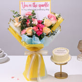 My Sparkle Bouquet N Butterscotch Cake For Her