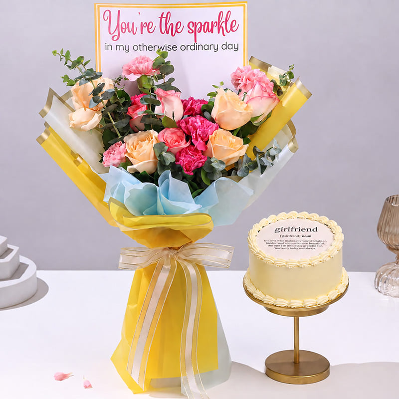 My Sparkle bouquet with butterscotch cake for her