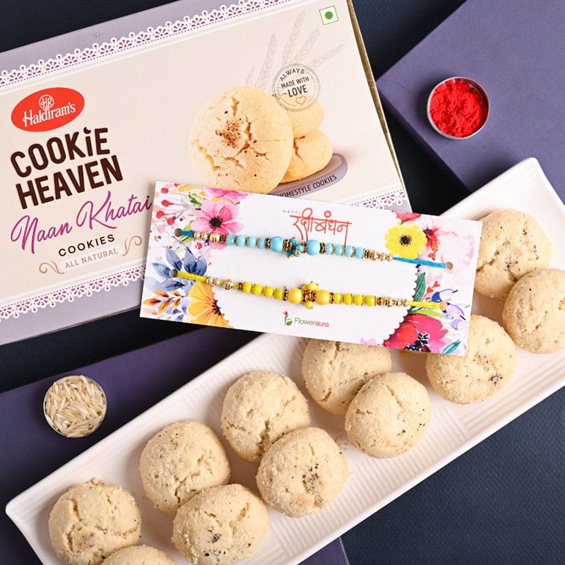 Buy Naan Khatai Cookies With Vibrant Rakhis - Designer Rakhi Online
