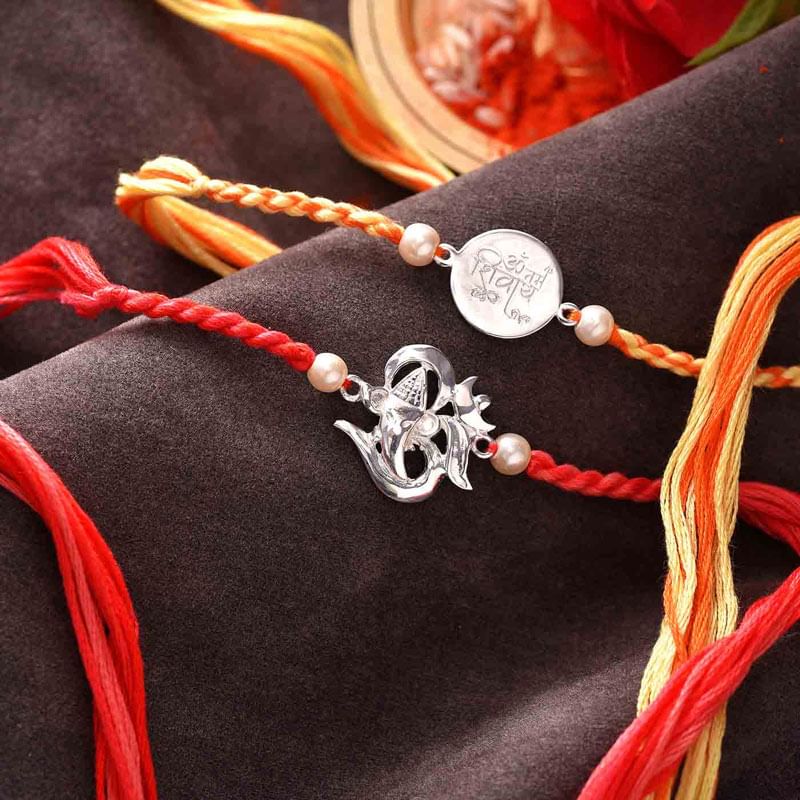 Namah Shivay Silver Rakhi n Om Ganesha Silver Rakhi