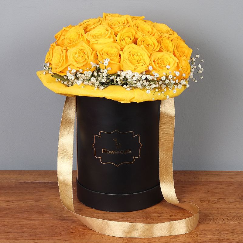 Nazneen Padmini - 35 Yellow Roses in FlowerAura Black Box