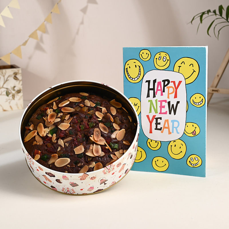 New Year Card N Plum Cake Combo