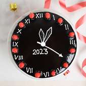 Front View of New Year Cherry Clock Cake