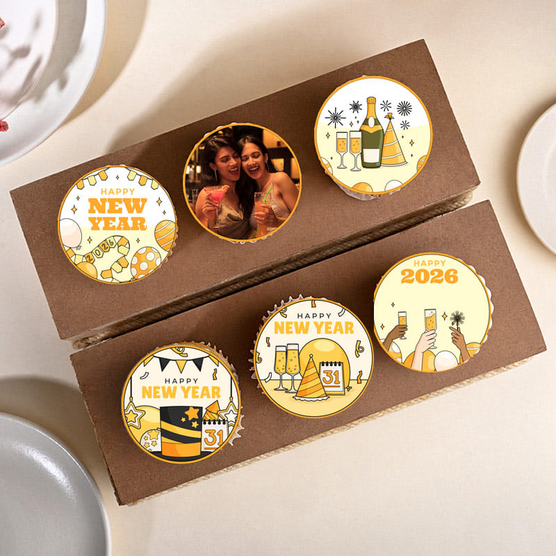 New Year Photo Cupcake Set Of Six