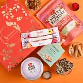Buy Nut Mix N Brittle With Cookies N Beaded Rakhi Combo online For Brother