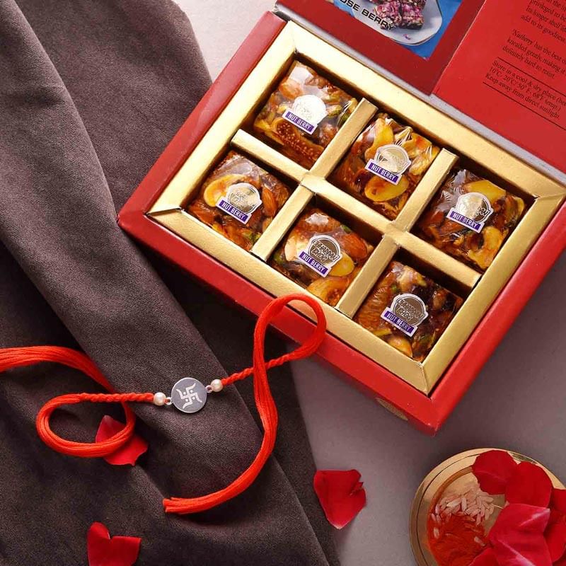 Nutberry Box With Pure Silver Swatsika Rakhi