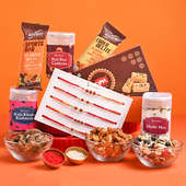 Gift Combos with Rudrakha Rakhi Online - Full items view with 5 Rakhi