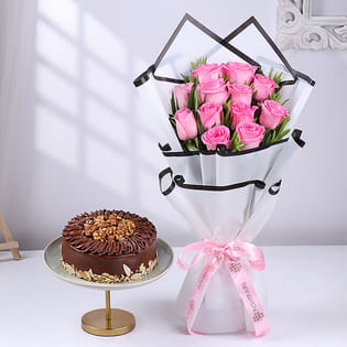 Nutty Cake With Pink Roses