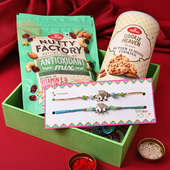 Order Set of 2 Rakhi Online For Brother with Dry Fruits - Butter Cookies N Assorted Nuts With Ganesha Rakhis
