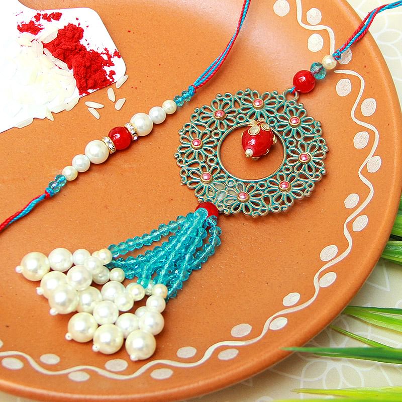 Ocean Blue Bhaiya Bhabhi Rakhi Set