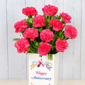12 Pink Carnations Bunch for Anniversary with Closed View