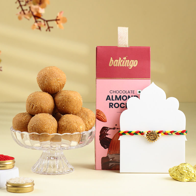 Golden Ganesha Rakhi With Laddoos