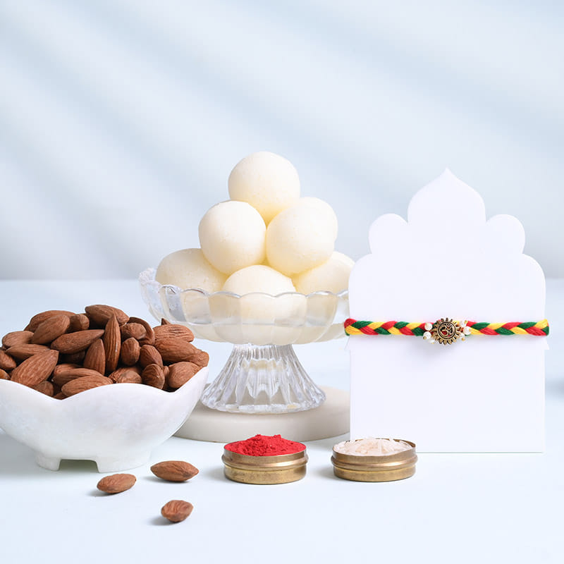 Om Charm Rakhi With Rasgulla N Almonds