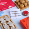 Set of Three Ganesha Rakhi and Kaju Katli N Ladoo Combo