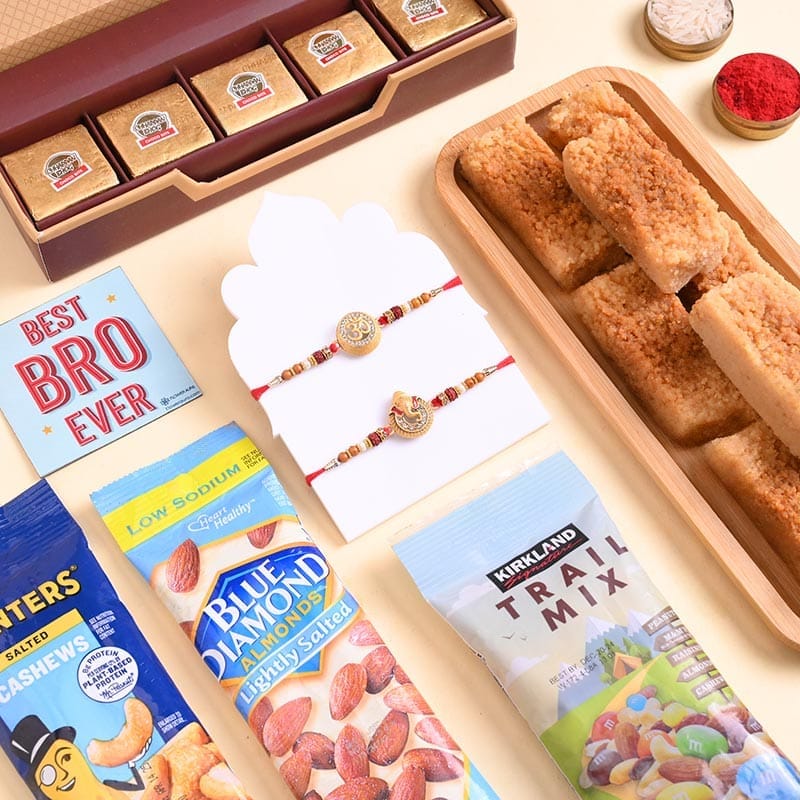 Om N Ganesha Rakhi Duo With Festive Treats