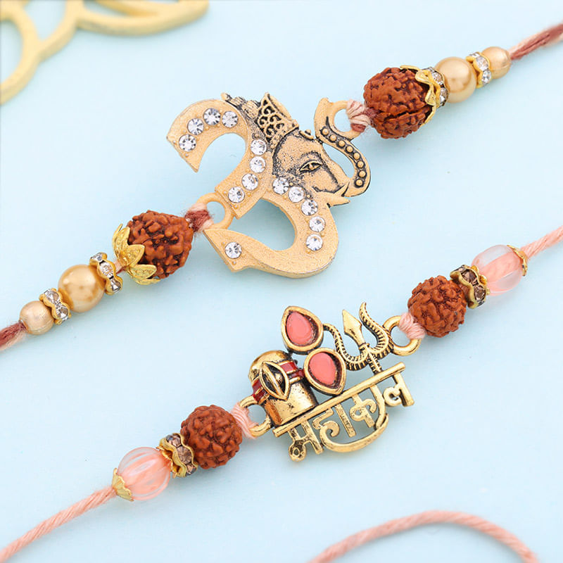 Om N Mahakal Rudraksha Rakhi Duo
