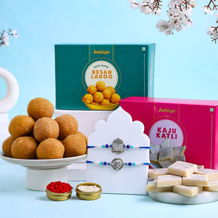 Om N Morpankh Divine Rakhi Duo With Sweets