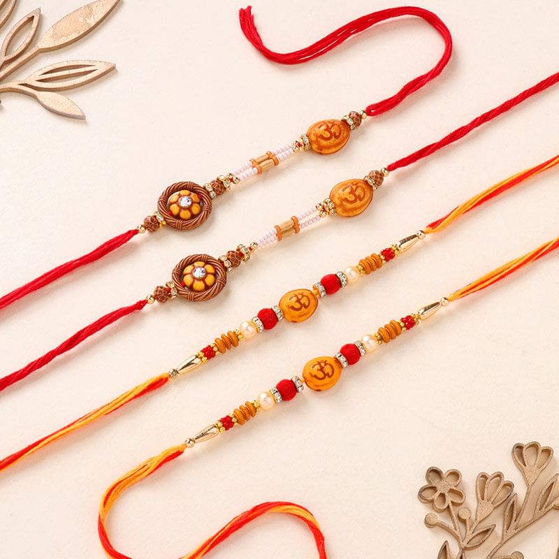 Om N Rudraksha Beads Rakhi Set Of 4
