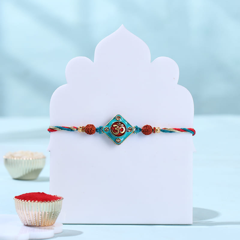 Om N Rudraksha Rakhi With Festive Treats