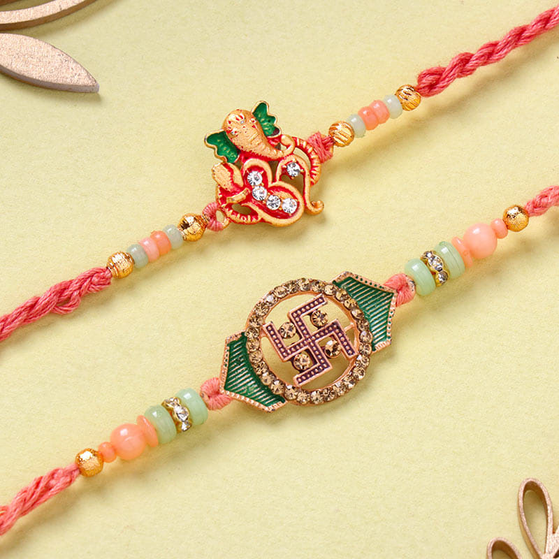 Om N Swastik Rakhi Duo