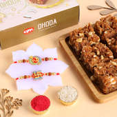 Om N Swastik Rakhi Set With Dhoda Barfi