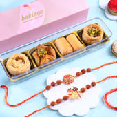 Om N Trishul Rudraksha Rakhi Duo With Baklava