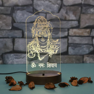 Om Namah Shivay LED Lamp - LED Acrylic Multicolour Lamp with Top Glowing Part and Wooden Box