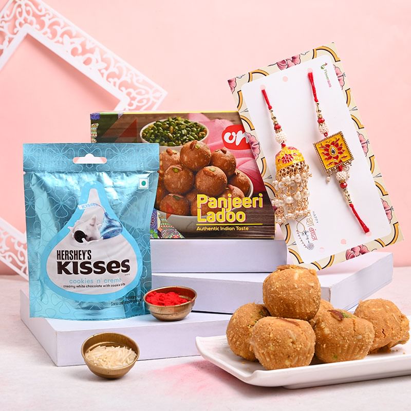 Om Panjeeri Ladoo With Chocolates N Couple Rakhi-UK