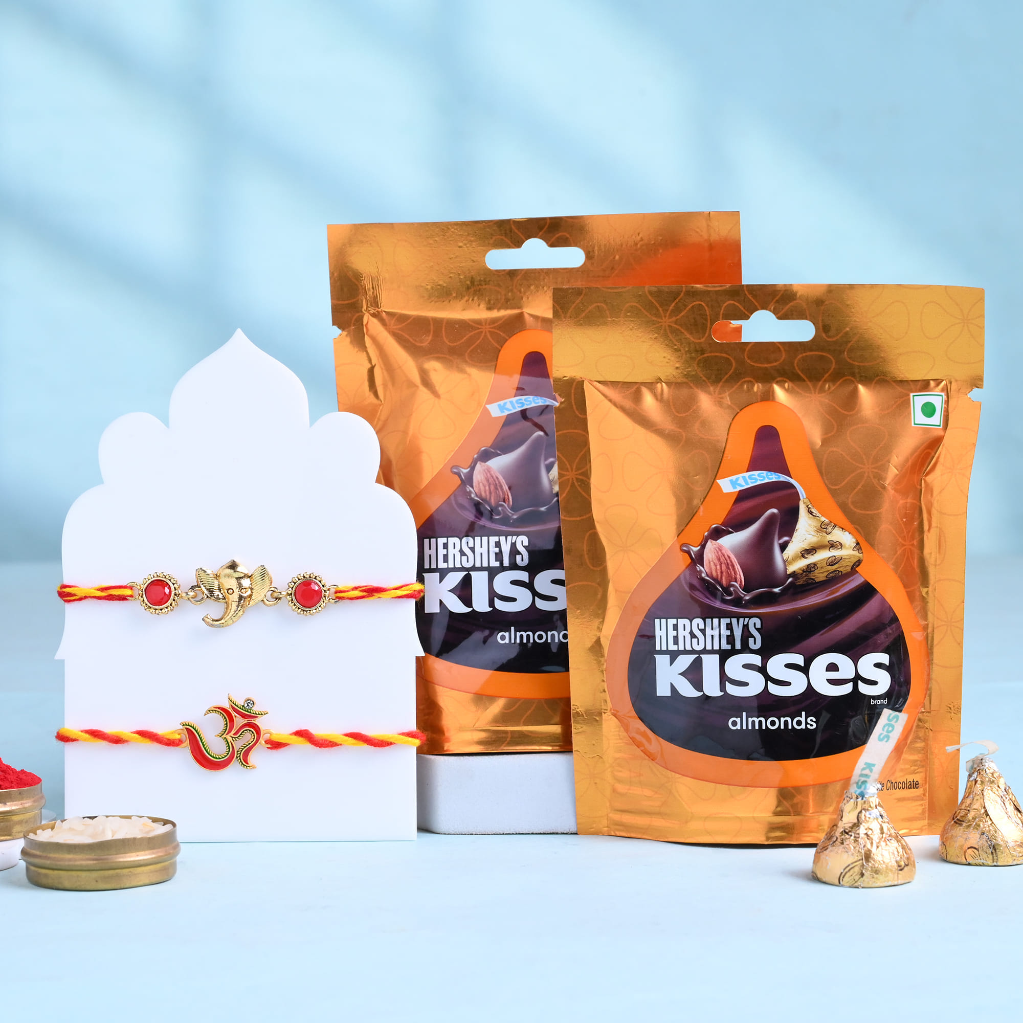 Om Rakhi N Ganesha Rakhi With Choco Almonds
