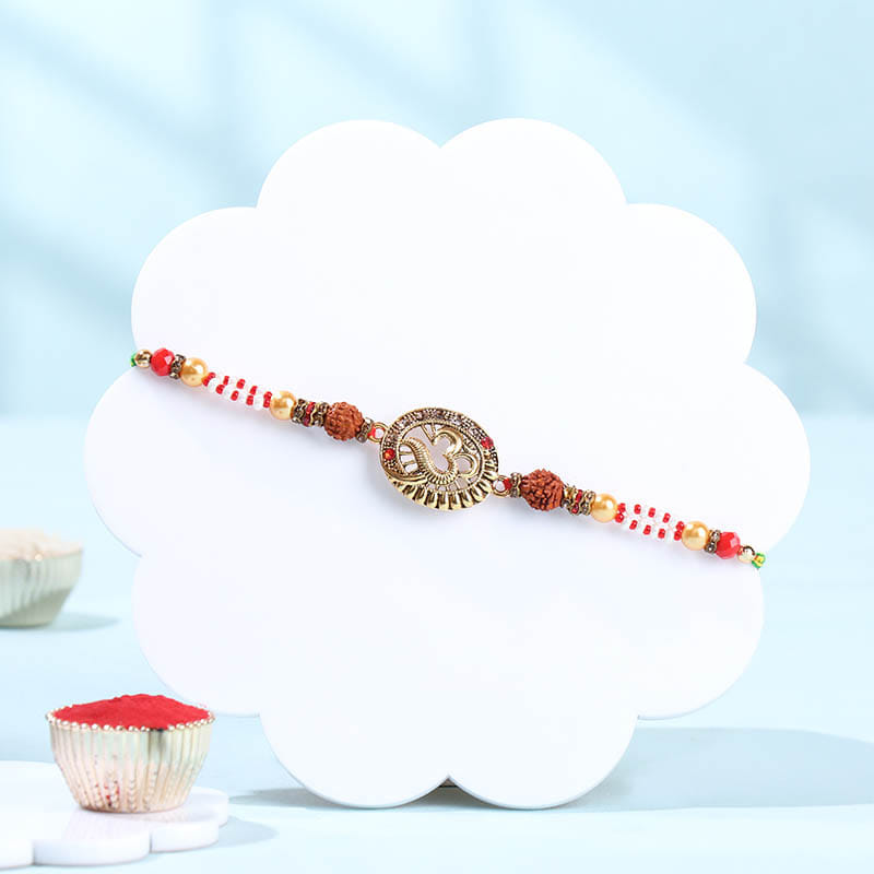 Om Rudraksha Rakhi With Chana Badam Bite