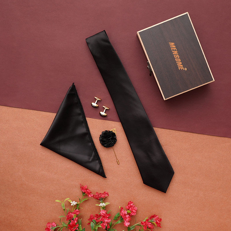 Opulent Black Necktie Set For Dad