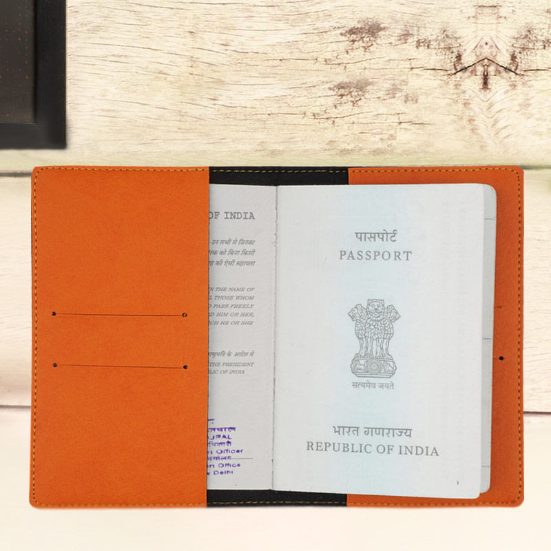 Inner Side of Orange Personalised Passport Cover