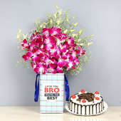 Orchid And Forest Cake Combo - Order Flowers And Cake Online