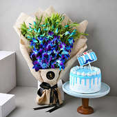 Enigmatic Orchids With Blue Choco Cake - Best Gift for Dad
