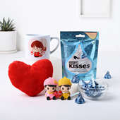 Printed Mug Kisses Showpiece N Red Heart Hamper For Valentine