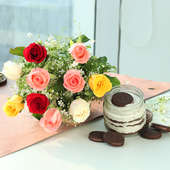 Oreo Jar Cake with Mixed Roses Bunch