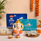 Ornate Ganesha Idol With Haldirams Kaju Katli N Dry Petha