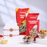 Ornate Pink Rakhi Duo With Savoury Treats
