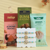 Ornate Rakhi Trio N Premium Snacking Hamper