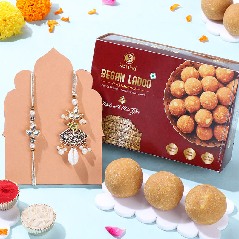 Oxidised Bhai Bhabhi Rakhis With Besan Ladoos