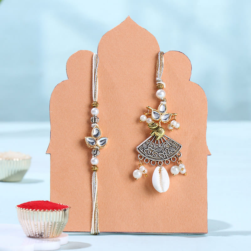 Oxidised Bhai Bhabhi Rakhis With Besan Ladoos