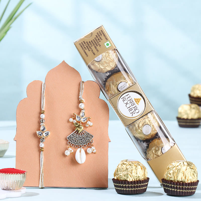 Oxidised Bhaiya Bhabhi Rakhi Set With Ferrero