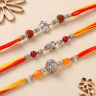 Set of 3 Oxidized Silver Rakhi